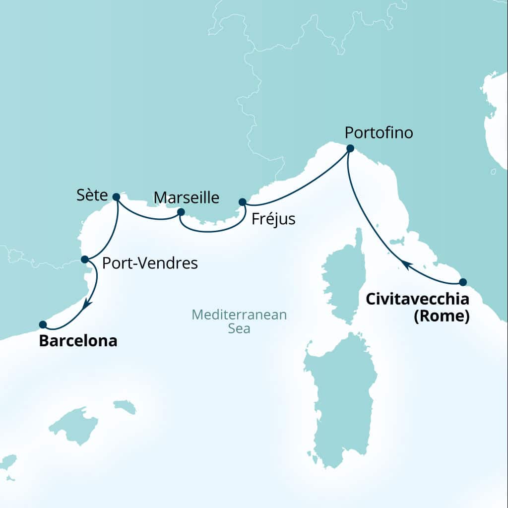 Itinerary map of 7-Day Yacht Harbors Of The Cote D'azur