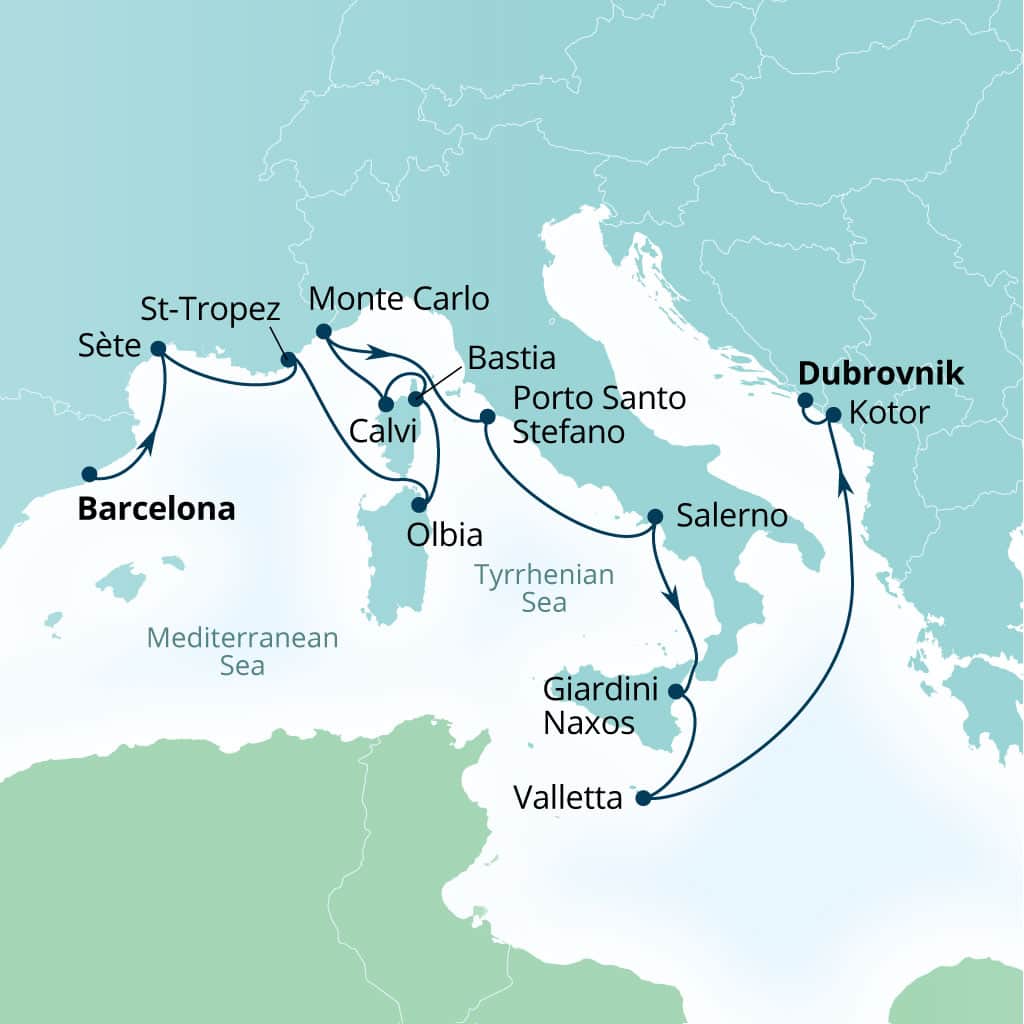 Itinerary map of 14-Day Exploring French Yacht Harbors & Mediterranean Isles