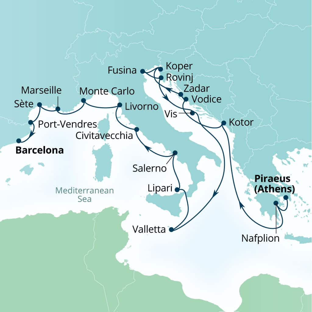 Itinerary map of 21-Day Hidden Gems Of Greece & Yacht Harbors Of France