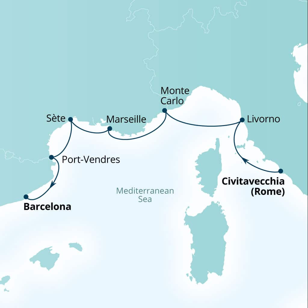 Itinerary map of 7-Day Florence, Monte Carlo & Southern France