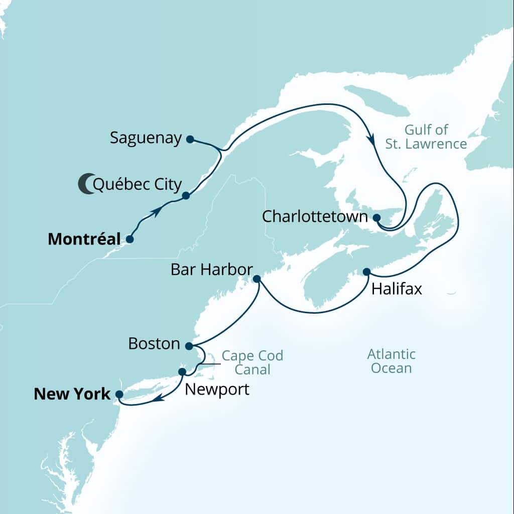 Itinerary map of 12-Day Canada & New England Fall Foliage