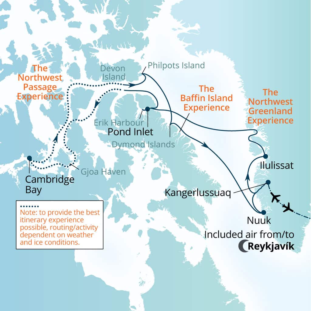 Itinerary map of 20-Day Northwest Passage & Baffin Island        Expedition