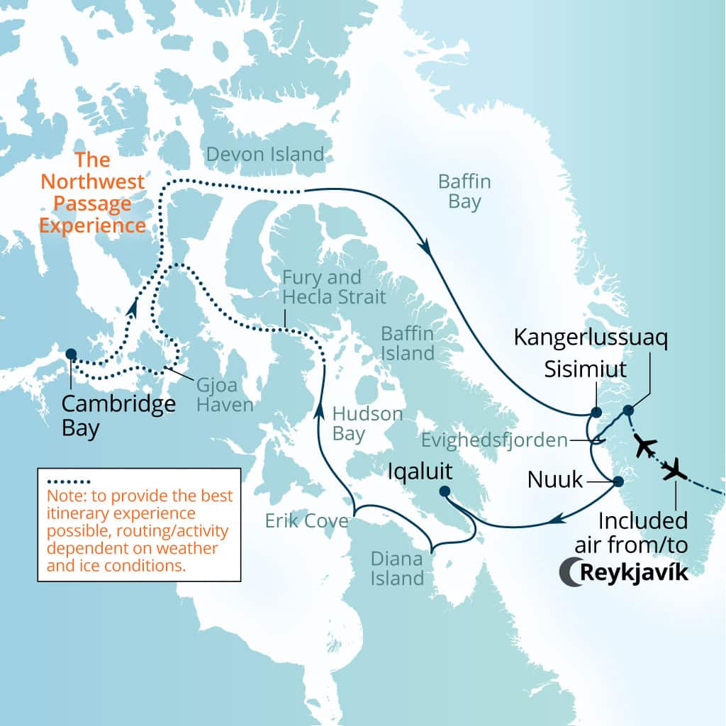 Itinerary map of 20-Day Northwest Passage & Nunavut Expedition