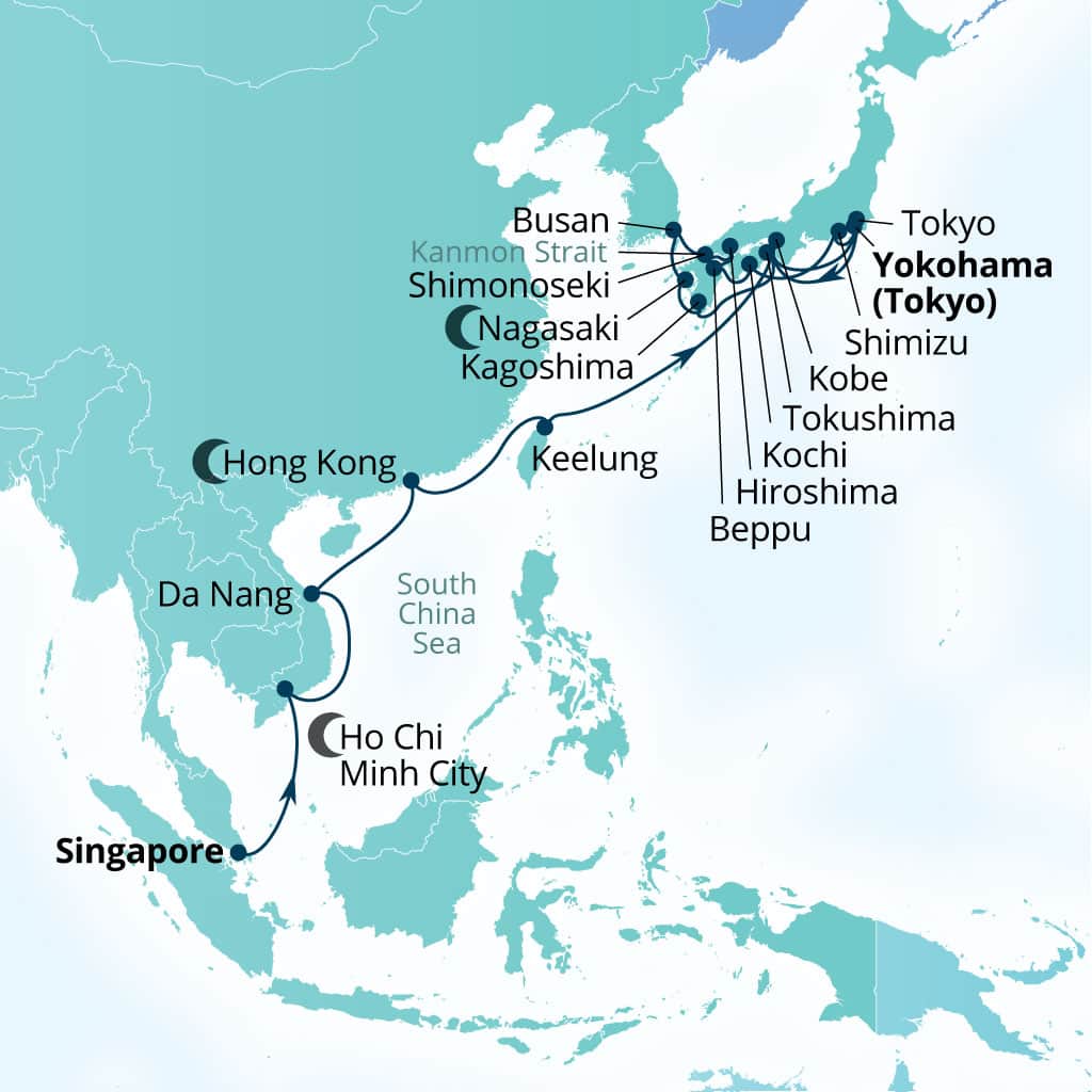 Itinerary map of 29-Day Southeast Asia & Japan's Crafts & Cherry Blossoms