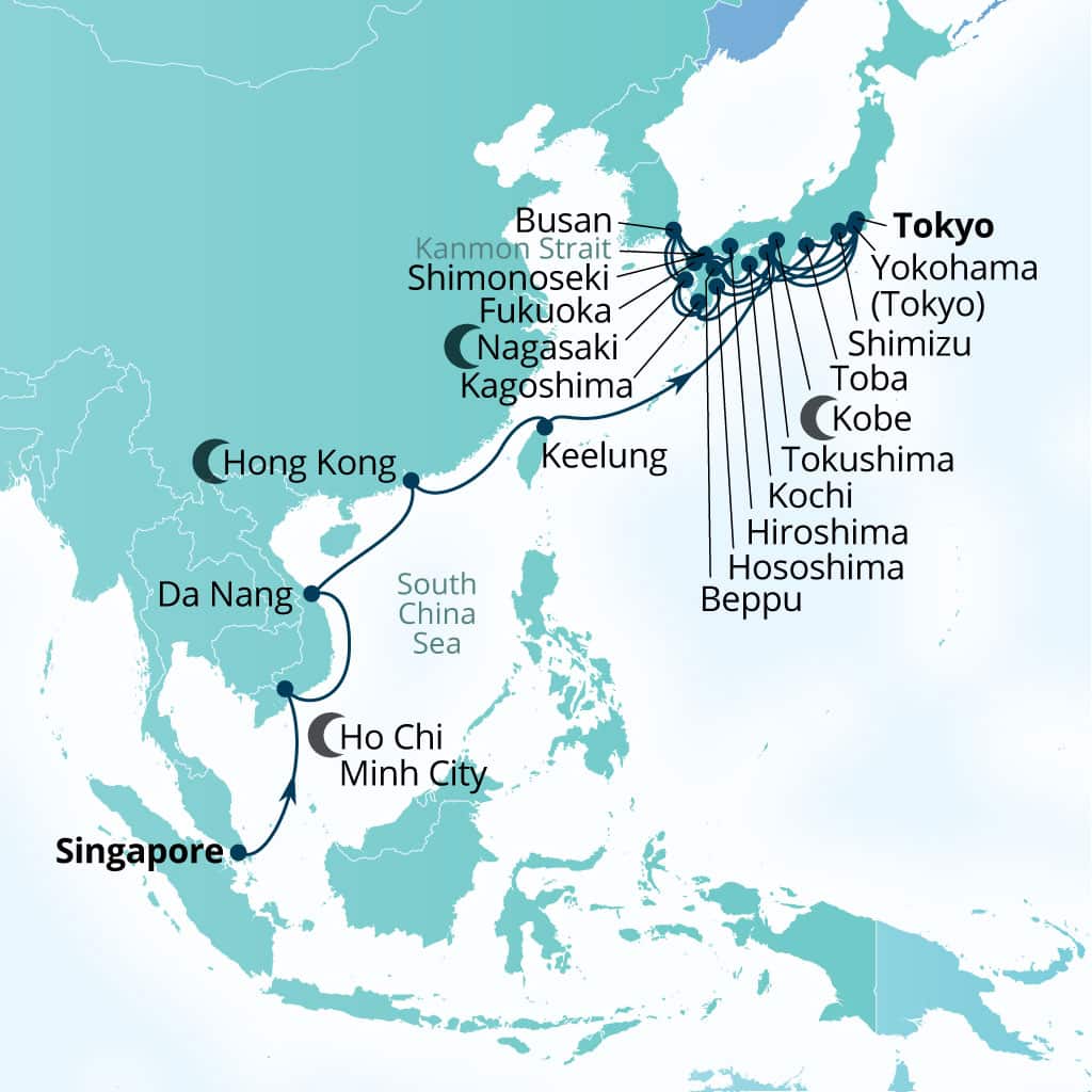 Itinerary map of 43-Day Southeast Asia & Japan's Crafts & Cherry Blossoms