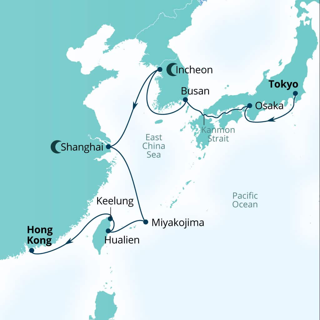 Itinerary map of 16-Day Shanghai Nights & Seoul Sunsets