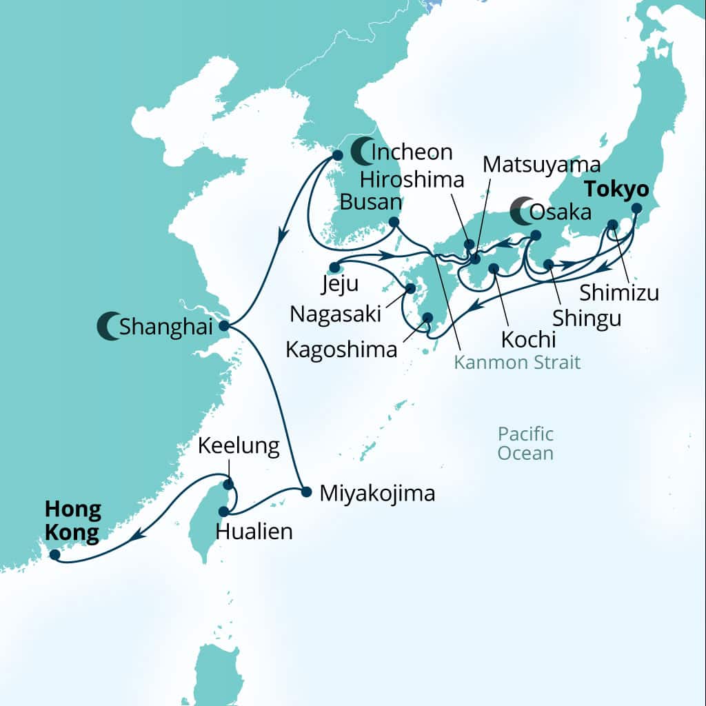 Itinerary map of 30-Day Japan Fall Foliage, Shanghai Nights & Seoul Sunsets