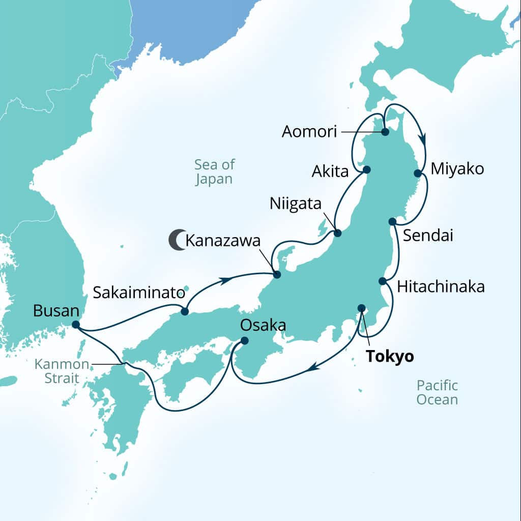 Itinerary map of 14-Day Sea Of Japan & Plum Blossoms