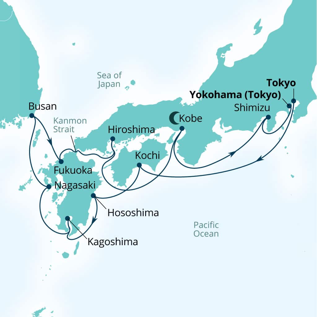 Itinerary map of 14-Day Japan's Cherry Blossoms & Kobe Nights