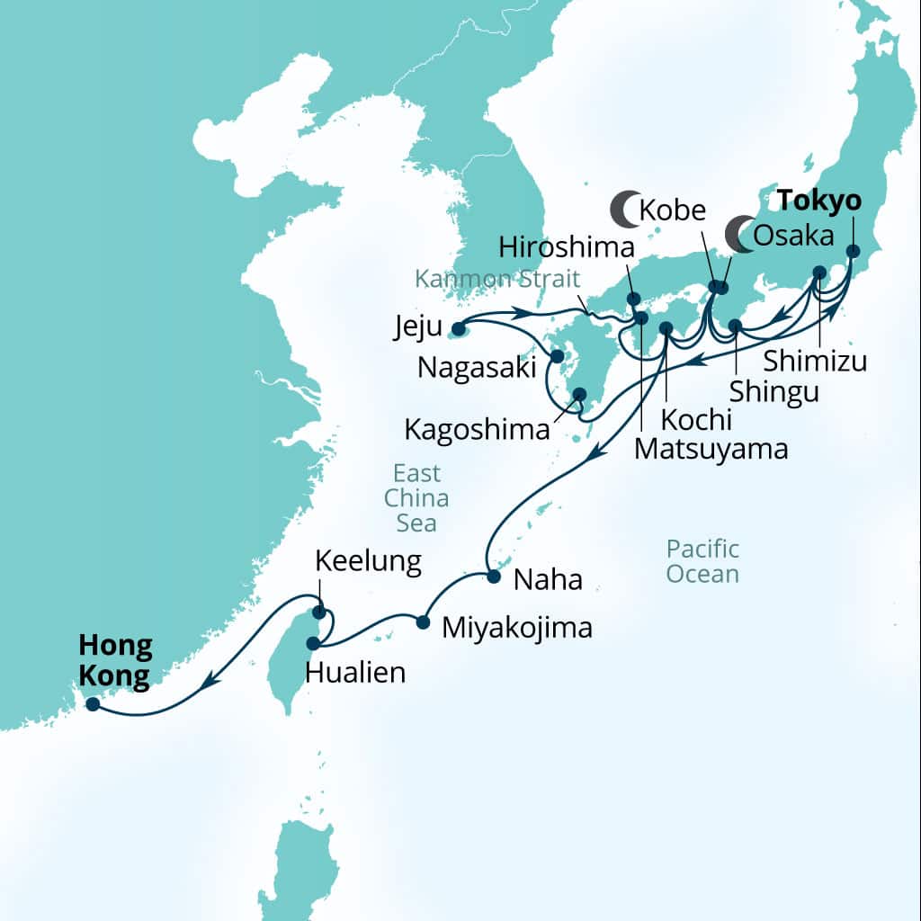 Itinerary map of 26-Day Japan's Fall Foliage, Osaka Nights & Taiwan