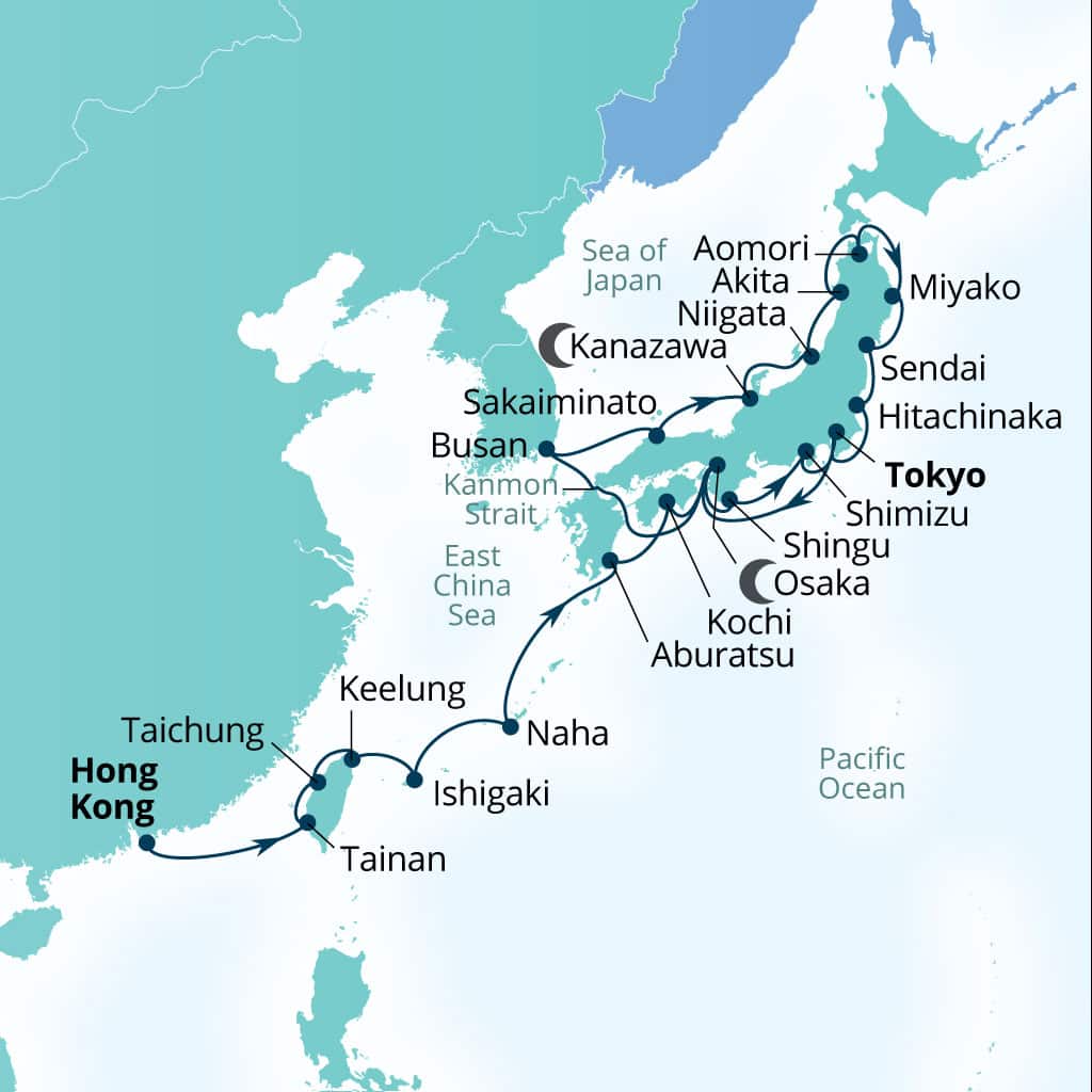Itinerary map of 28-Day Exploring Taiwan, Japan's Gems & Plum Blossoms