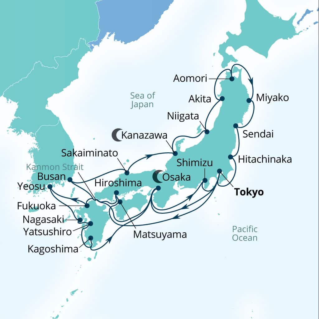Itinerary map of 28-Day Japan's Plum & Cherry Blossoms Exploration