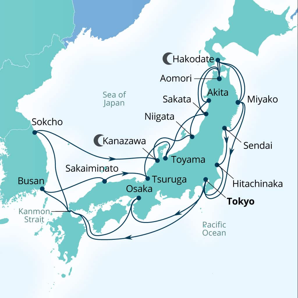 Itinerary map of 28-Day Japan's Hidden Harbors & Fall Foliage
