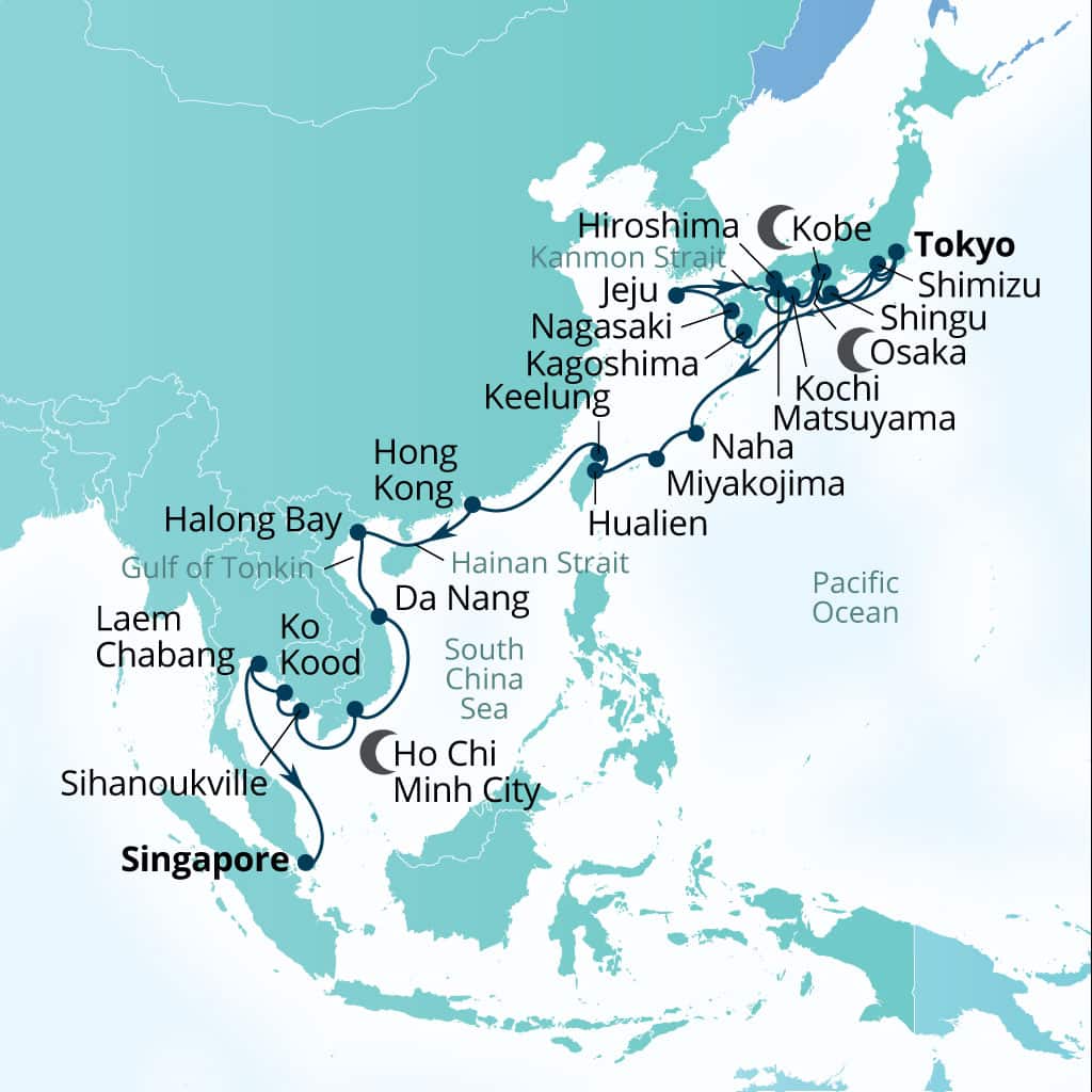 Itinerary map of 40-Day Exploring Japan's Fall Foliage & Southeast Asia