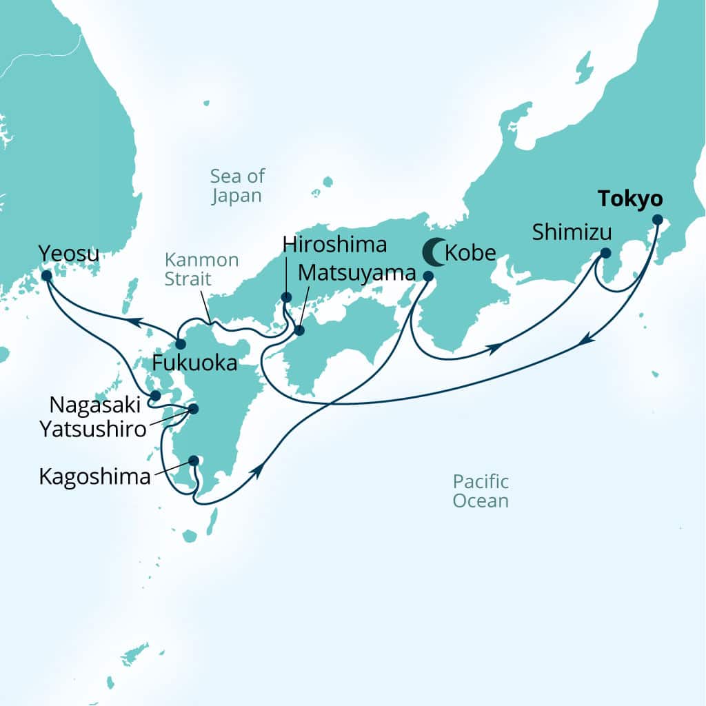 Itinerary map of 14-Day Japan's Cherry Blossoms & Kobe Nights
