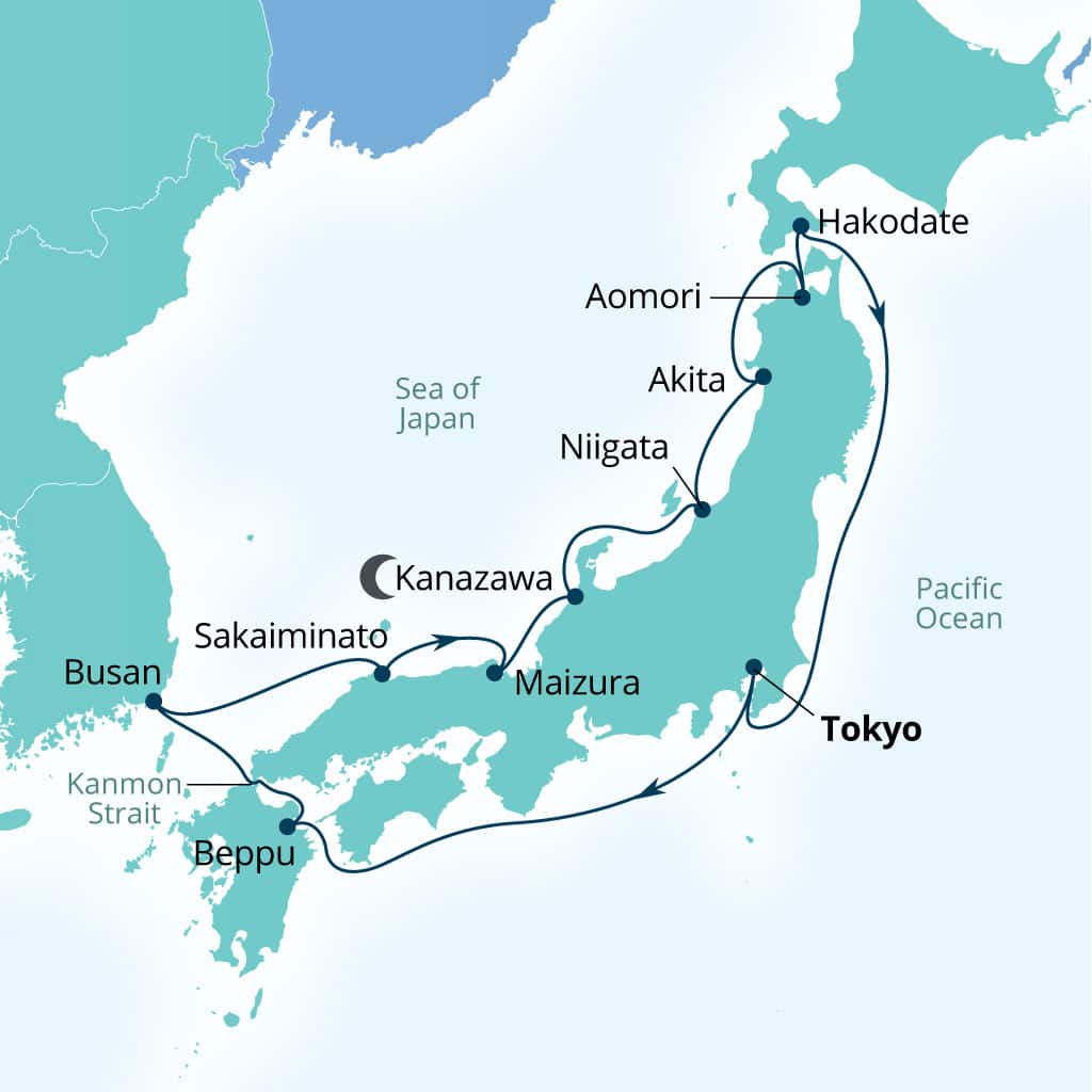 Itinerary map of 14-Day Japan's Cherry Blossoms & Kanazawa Nights