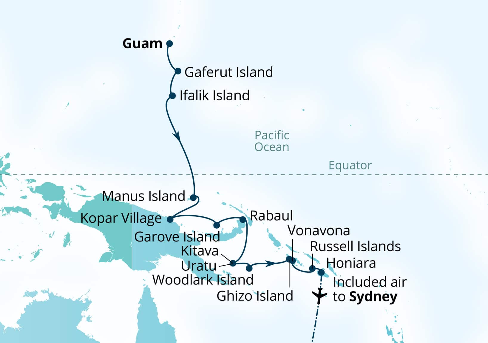 MapDepicting 15-Day Isles Of Papua New Guinea Departs Sydney, Australia Arrive Guam (US Territory), Guam