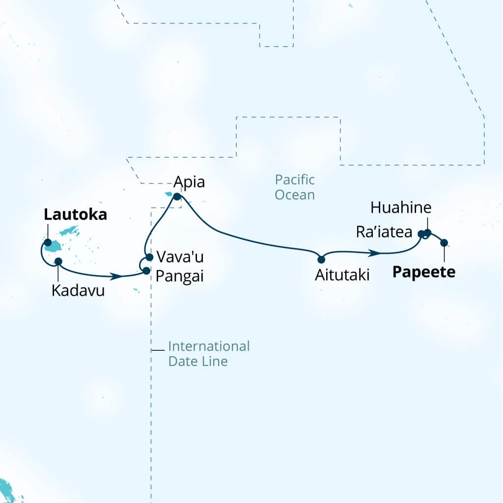 Itinerary map of 13-Day Polynesia & Melanesia: Island Cultures & Coral Reefs