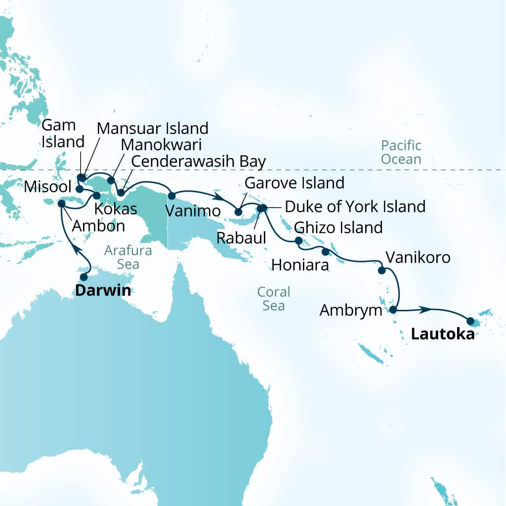 Itinerary map of 22-Day Remote Indonesia & Islands Of The Pacific Theatre