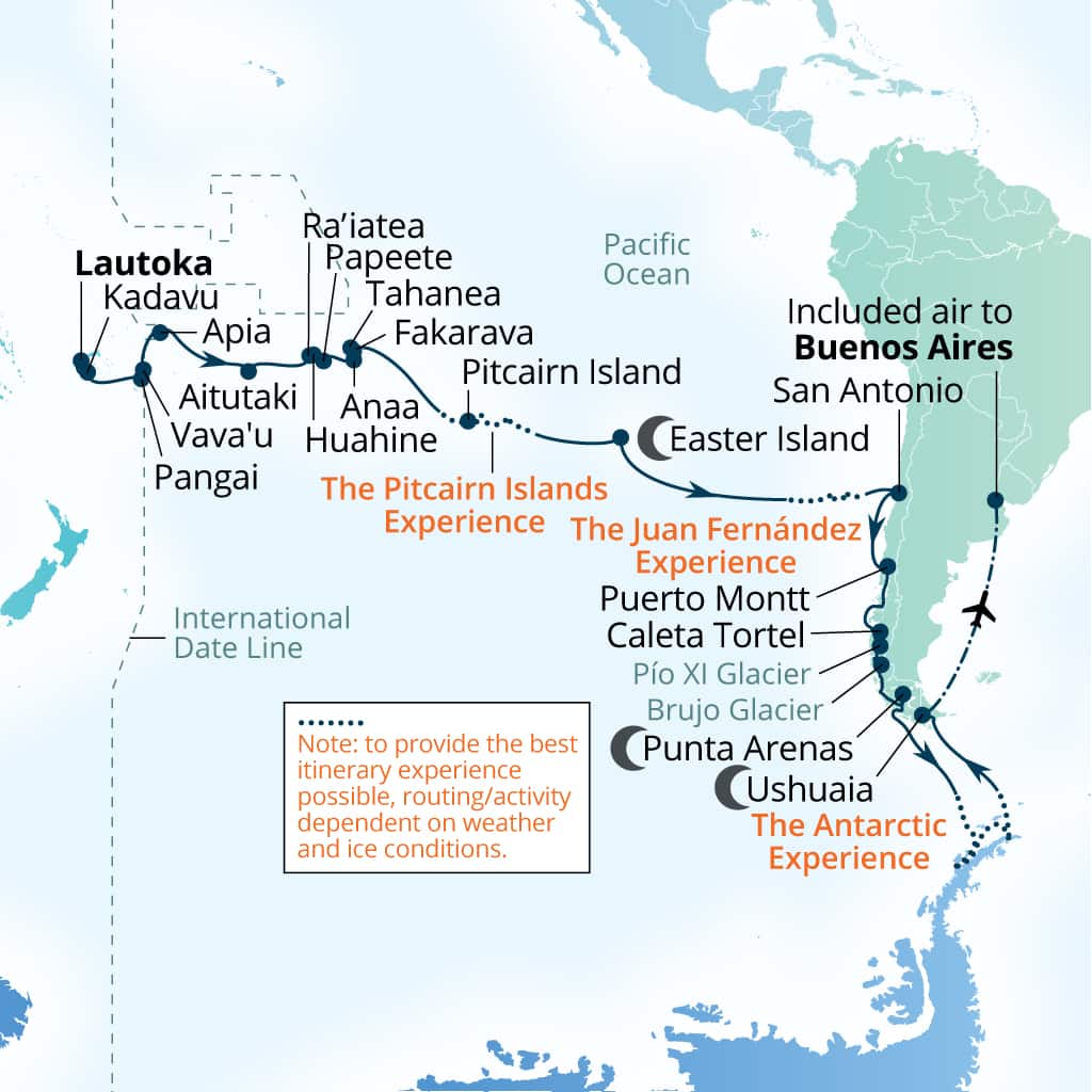 Itinerary map of 50-Day Fiji To The Chilean Coast & Antarctica