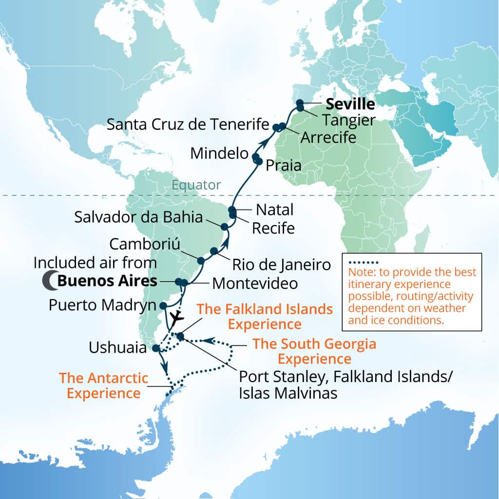 Itinerary map of 56-Day Scotia Arc, Canary Islands & Spain