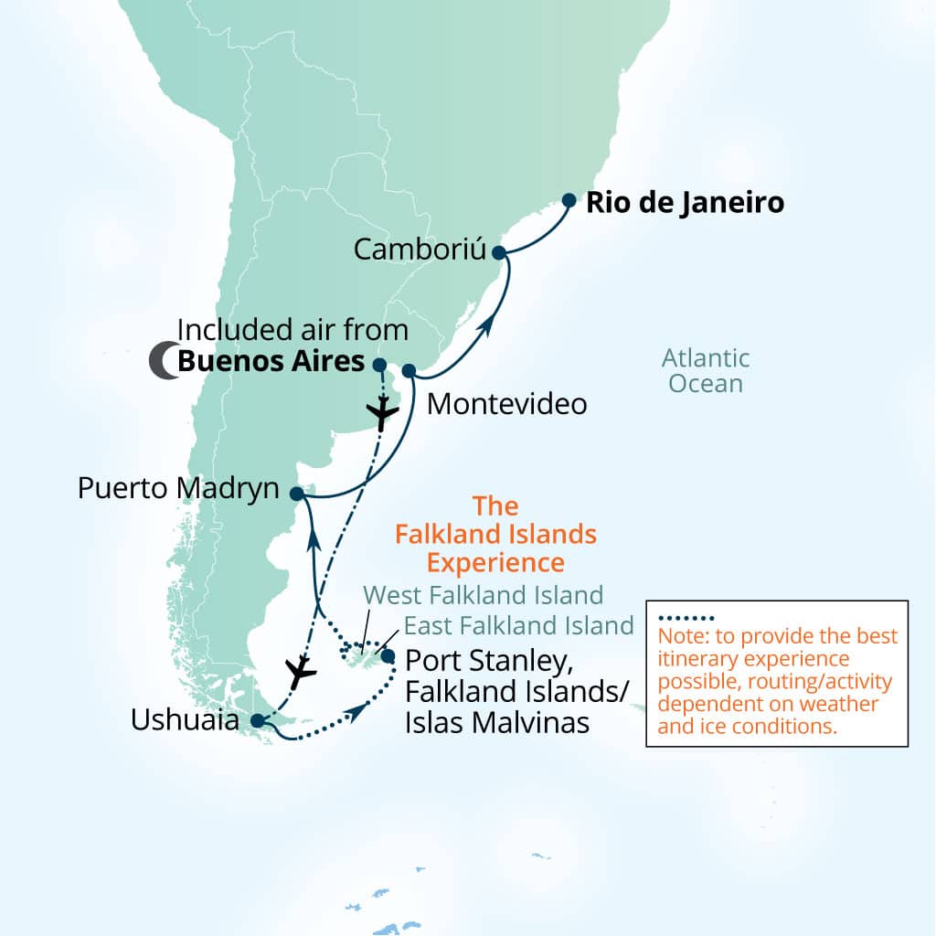 Itinerary map of 15-Day Wild Falkland Islands & South America