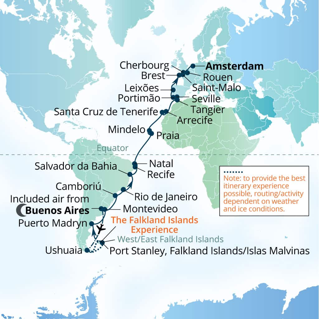 Itinerary map of 46-Day Falkland Islands To France