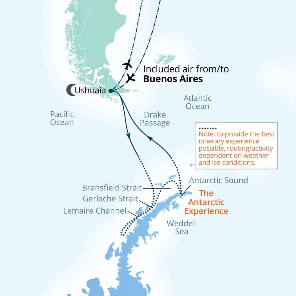 Itinerary map of 13-Day Antarctica Exploration