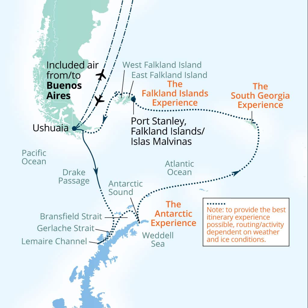Itinerary map of 21-Day Ultimate Antarctica, Falklands & South   Georgia