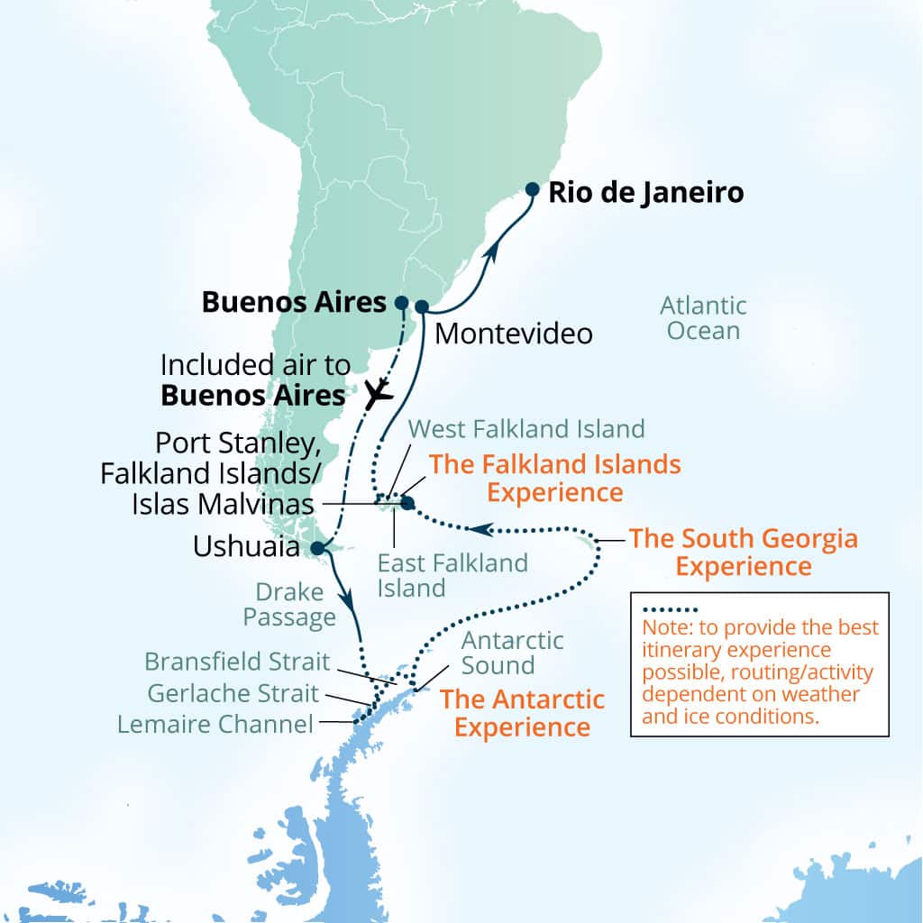 Itinerary map of 26-Day Scotia Arc: Antarctica, Falklands & South Georgia