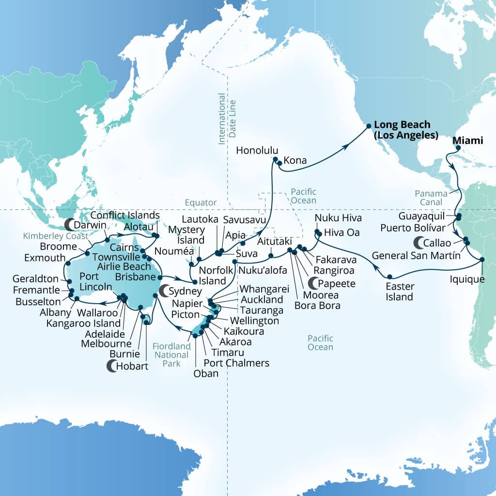 Itinerary map of 126-Day World Cruise: Australia & South Pacific Panorama