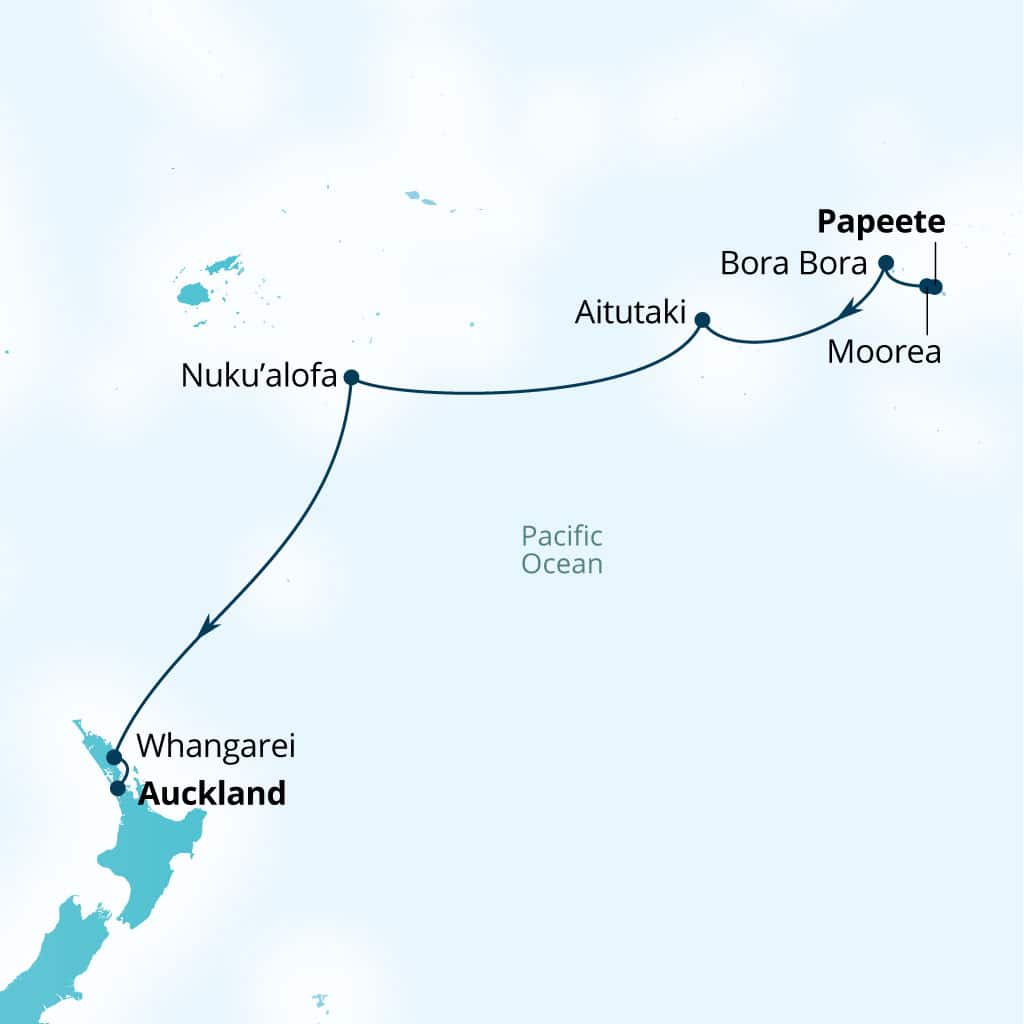 Itinerary map of 12-Day World Cruise: South Pacific Explorer