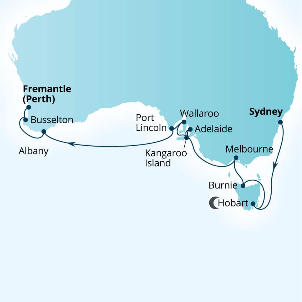 Itinerary map of 17-Day World Cruise: Australia Explorer