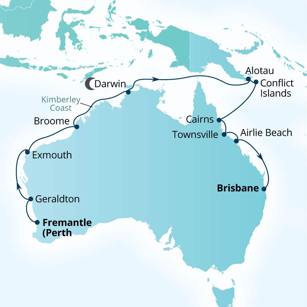 Itinerary map of 20-Day World Cruise: Australia Explorer