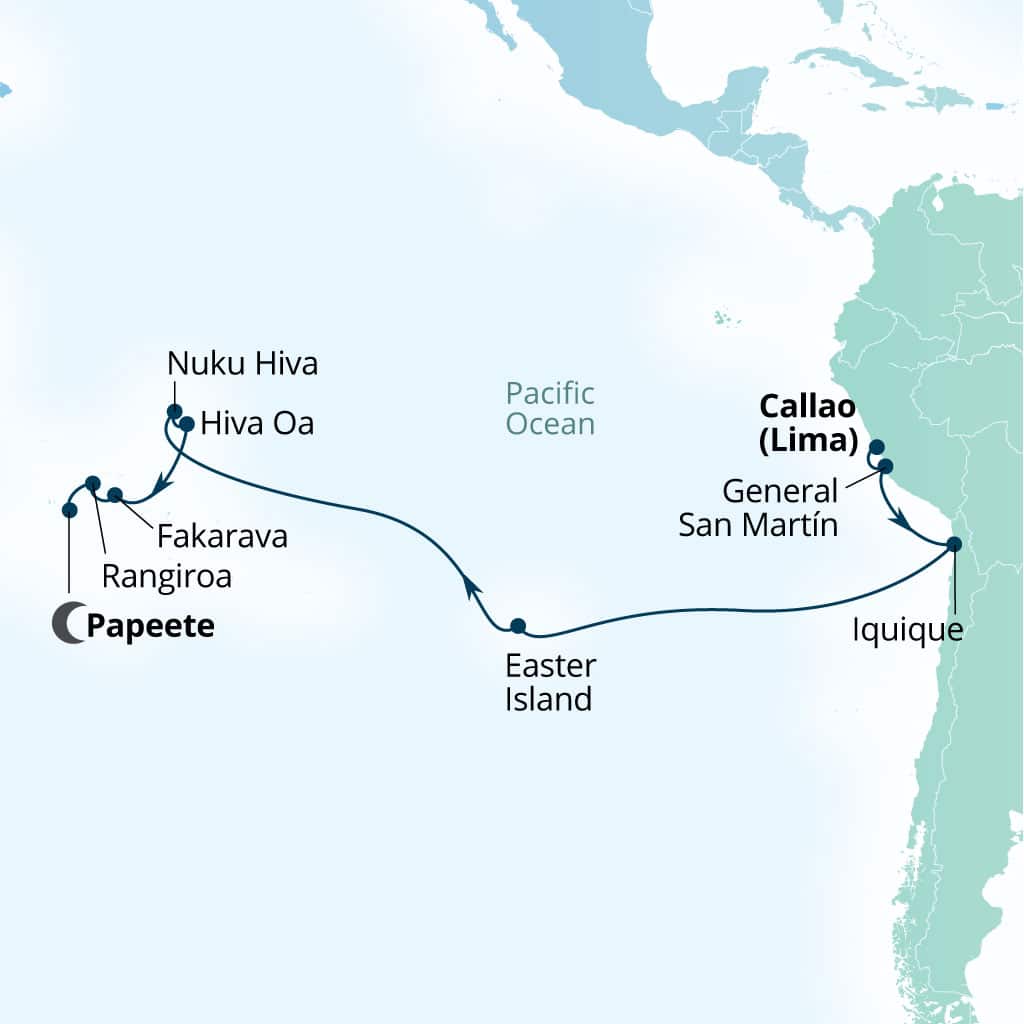 Itinerary map of 23-Day World Cruise: South Pacific Explorer