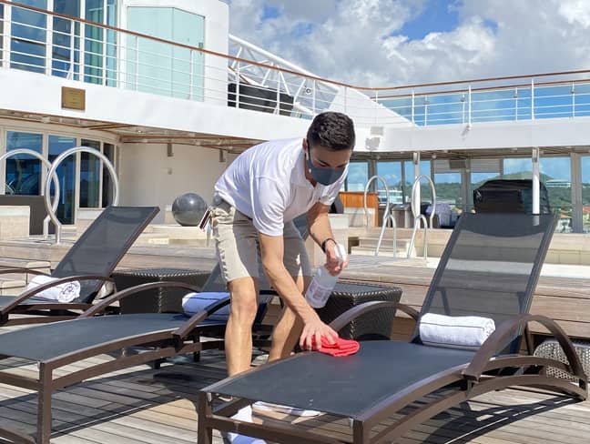 Booking, Crew cleans a sun lounger