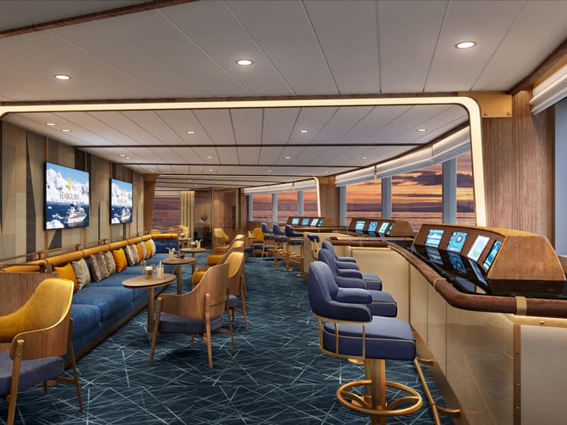 Seabourn once again enlisted the talents of Tihany  to bring to life the Bow Lounge aboard Seabourn Venture, the line’s new ultra-luxury purpose-built expedition ship, to open a window on the majesty of nature.