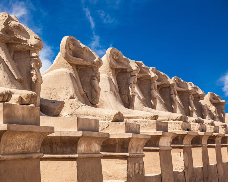 An avenue of human headed sphinxes of over one and a half miles (3 km) once connected the temples of Karnak and Luxor.