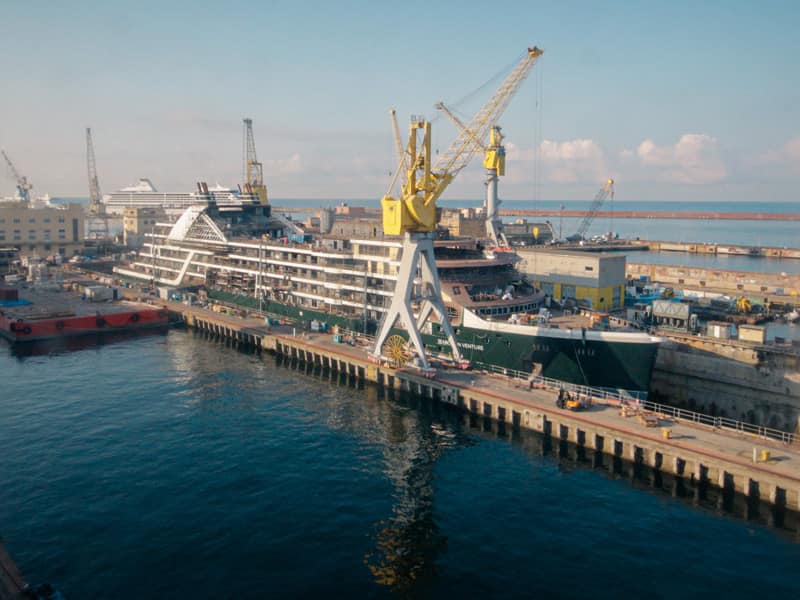 Seabourn Venture under construction at T. Mariotti shipyard in Genoa, Italy