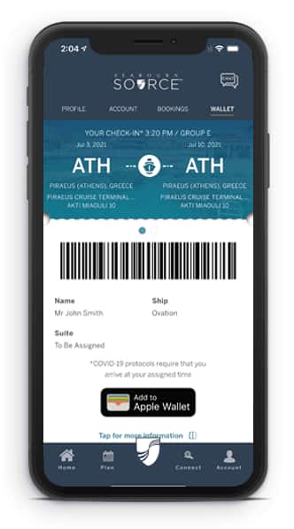 Seabourn Source app displaying Digital Boarding Pass on a mobile phone