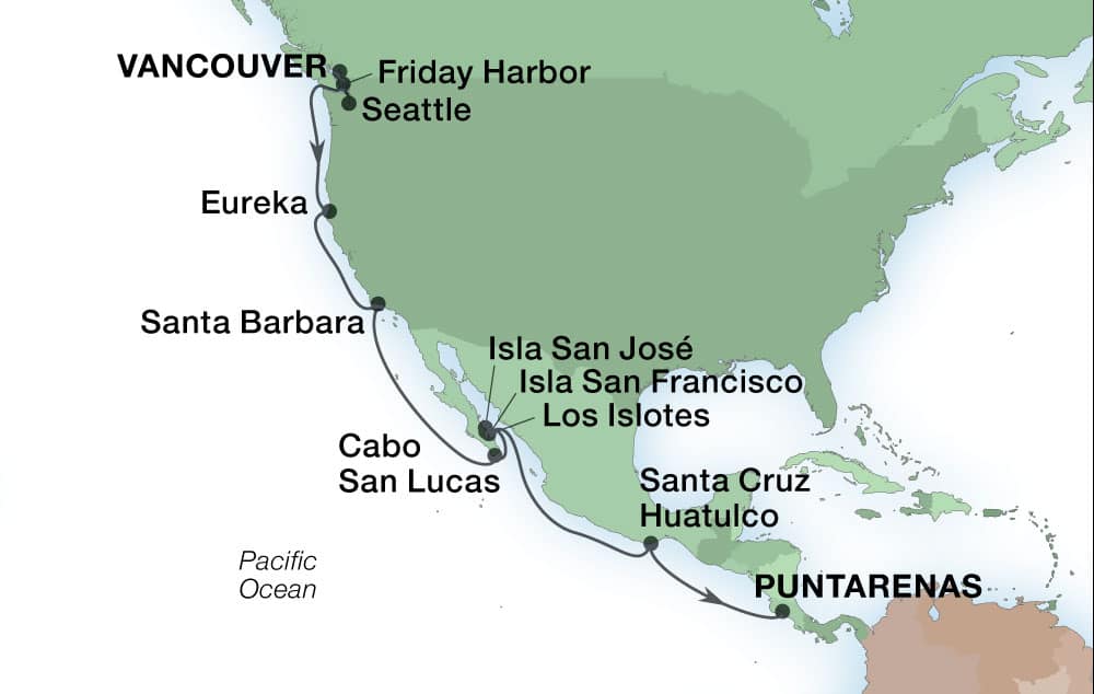   17-Day Northwest Coast Exploration & The Sea Of Cortez Voyage Map