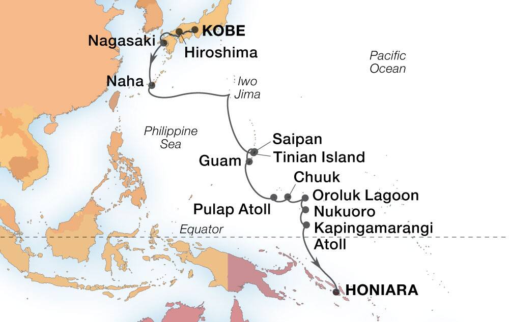 22-Day Remote Islands of the Western Pacific Voyage Map