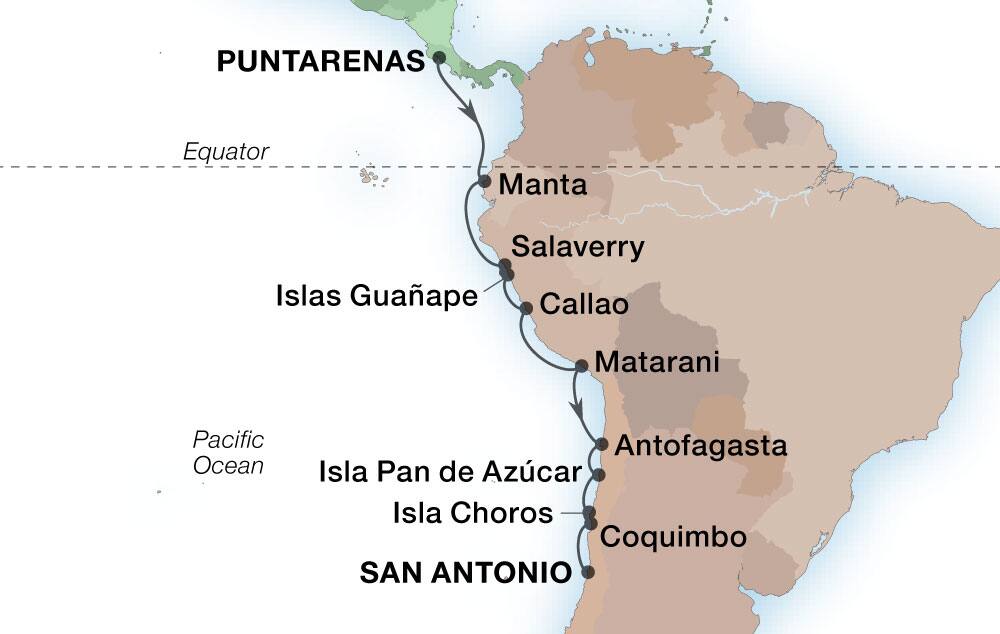 16-Day South America & The Humbolt Current Voyage Map