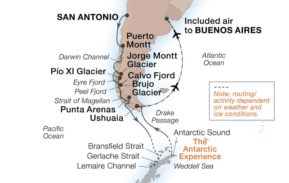  18-Day Chilean Fjords & Antarctica Voyage Map