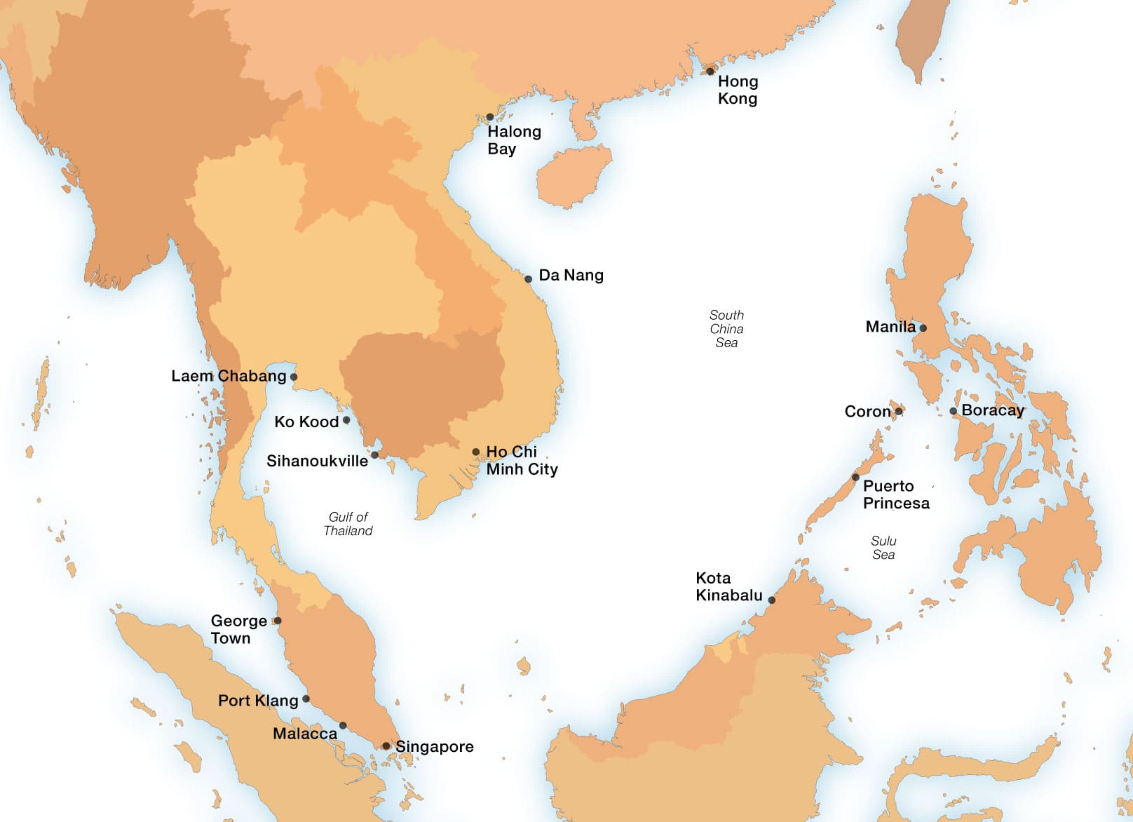 Seabourn's Asia ports map