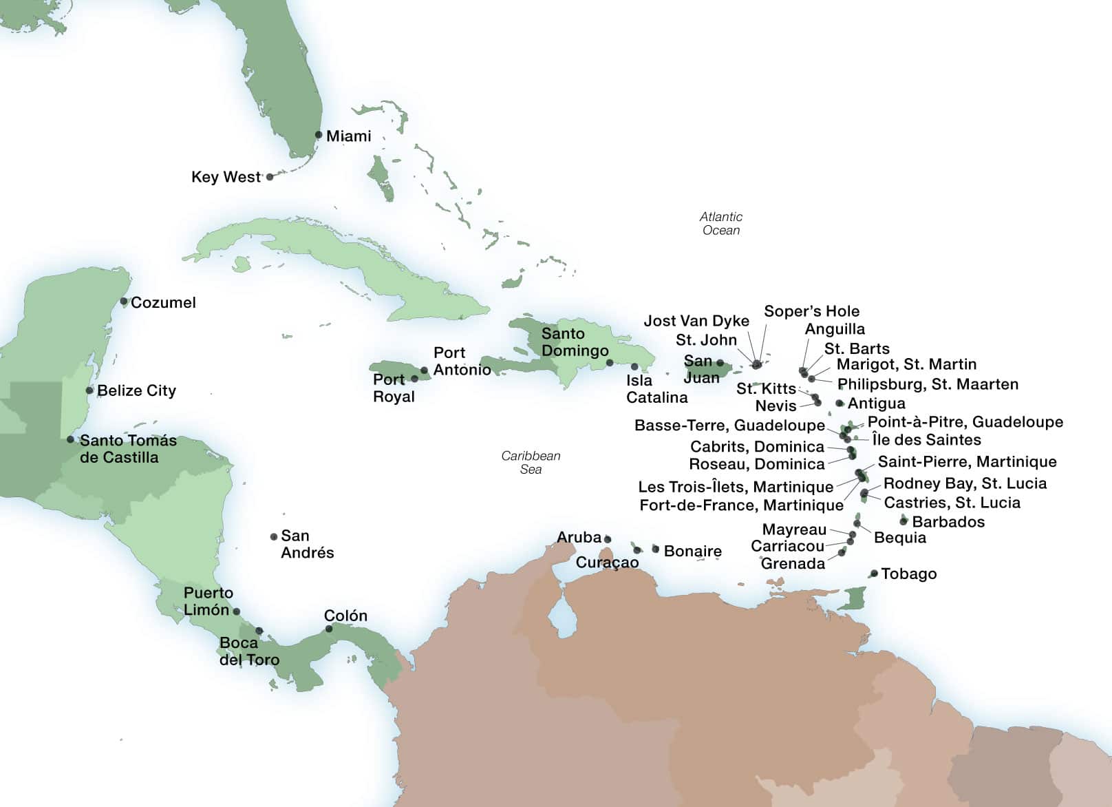 Seabourn's Caribbean ports map