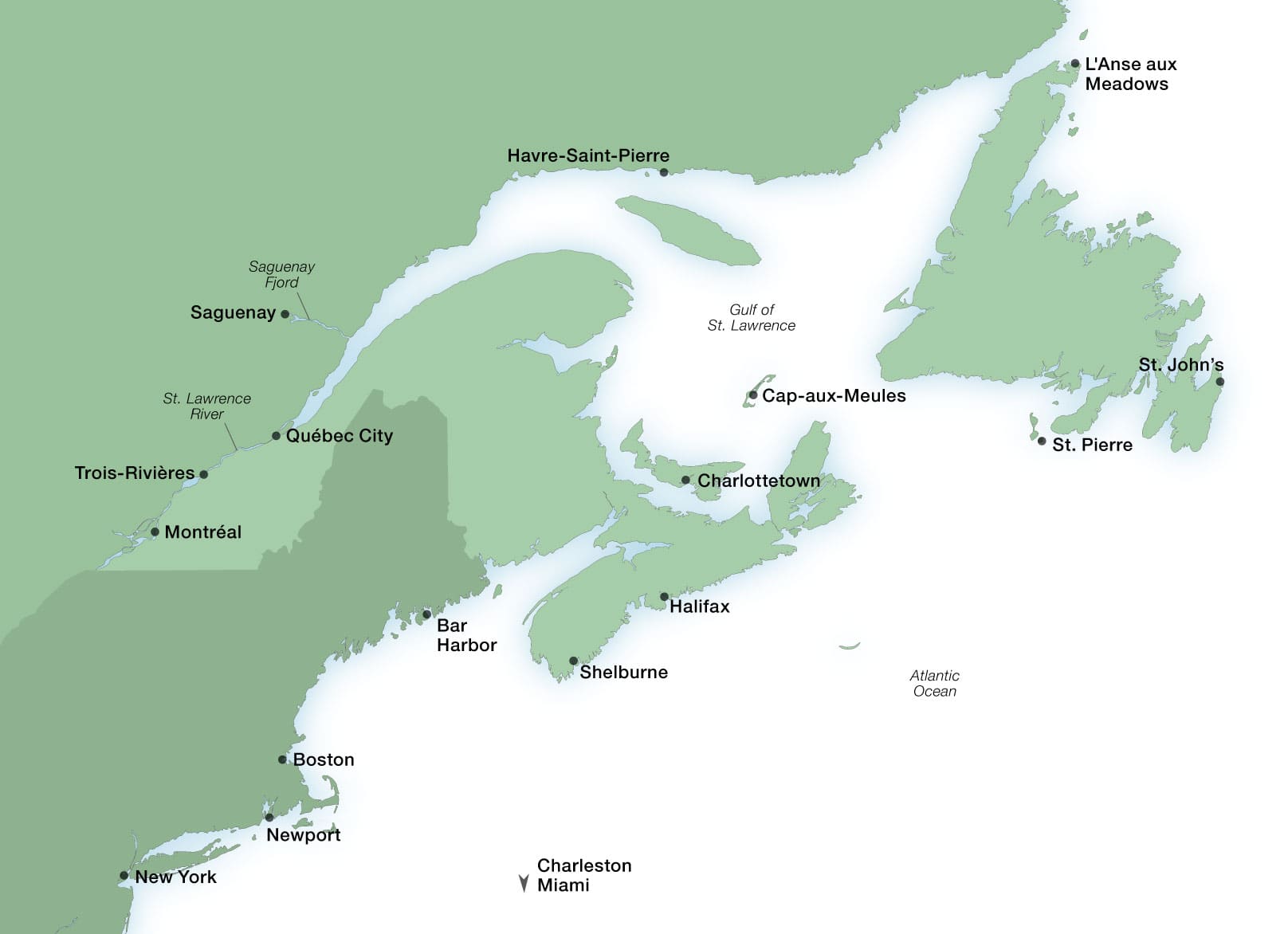 Seabourn's Canada & New England ports map