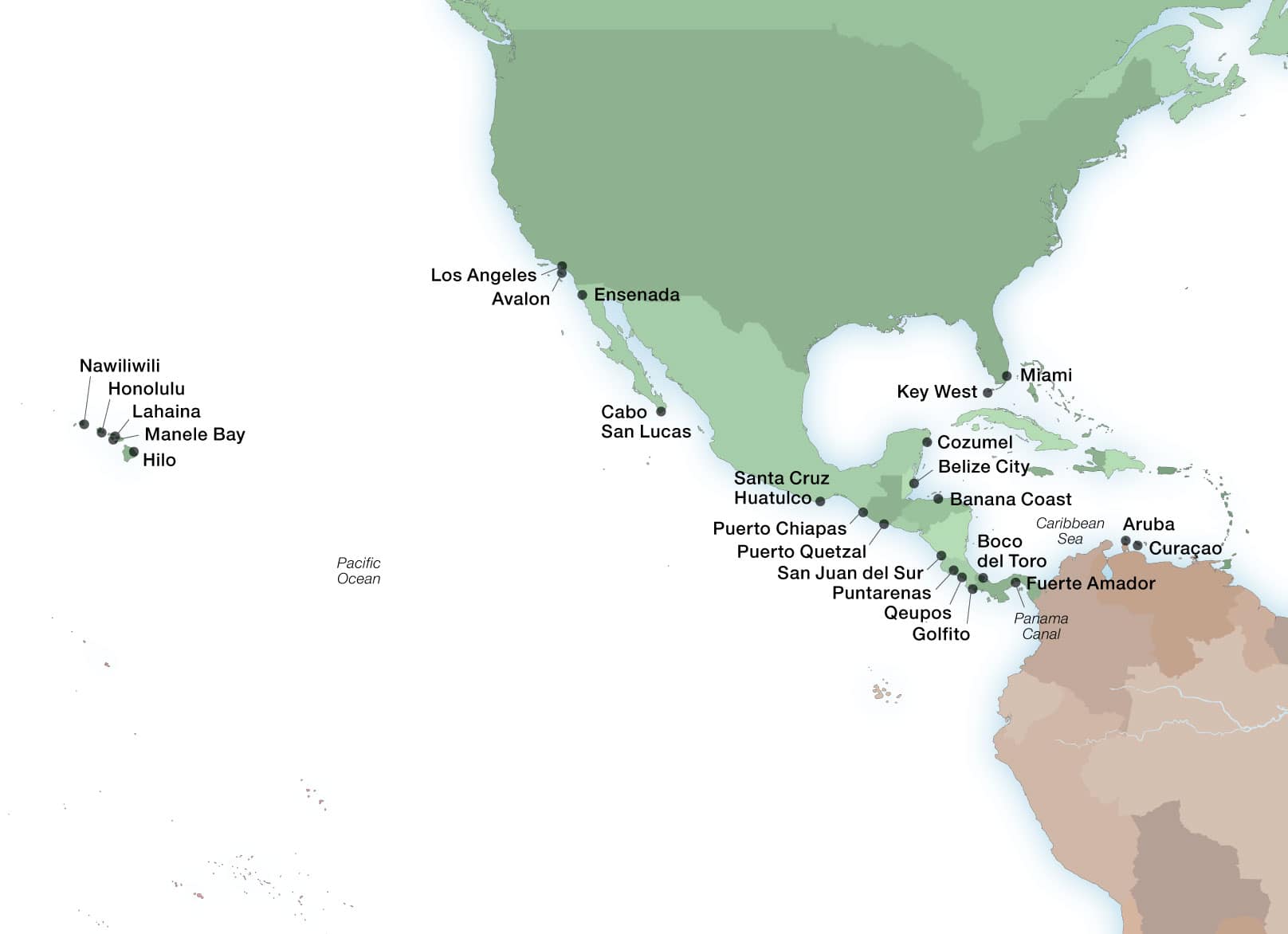 Seabourn's Panama Canal ports map