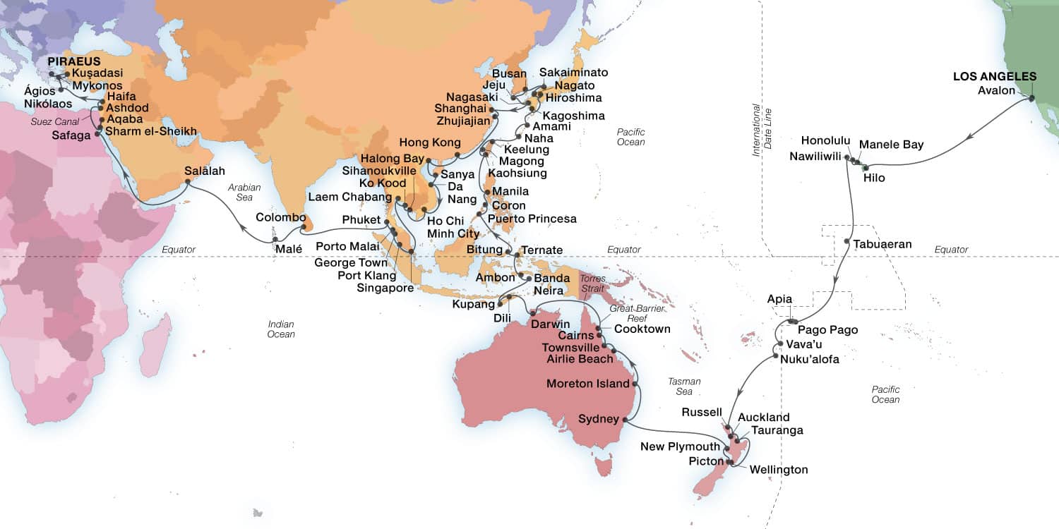 Weltkreuzfahrt: Außergewöhnliche Horizonte – Karte der Reiseroute