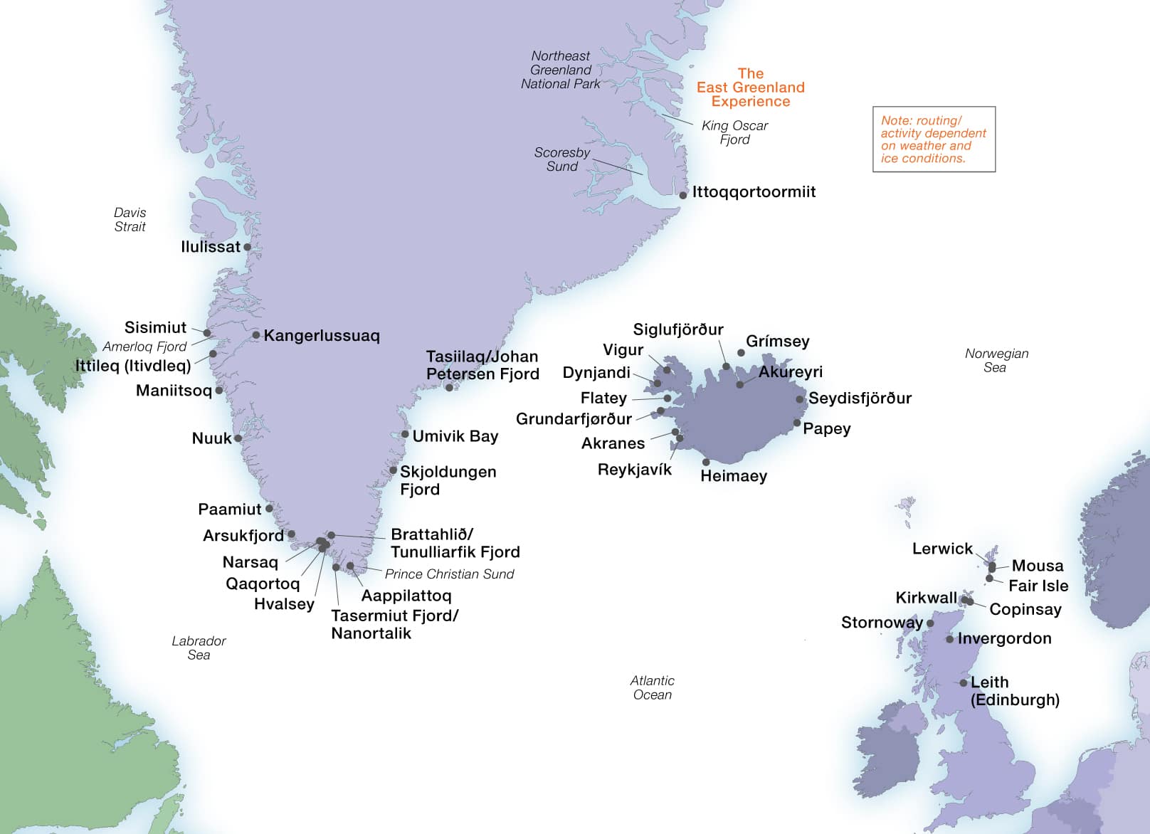 Seabourn's Arctic ports map